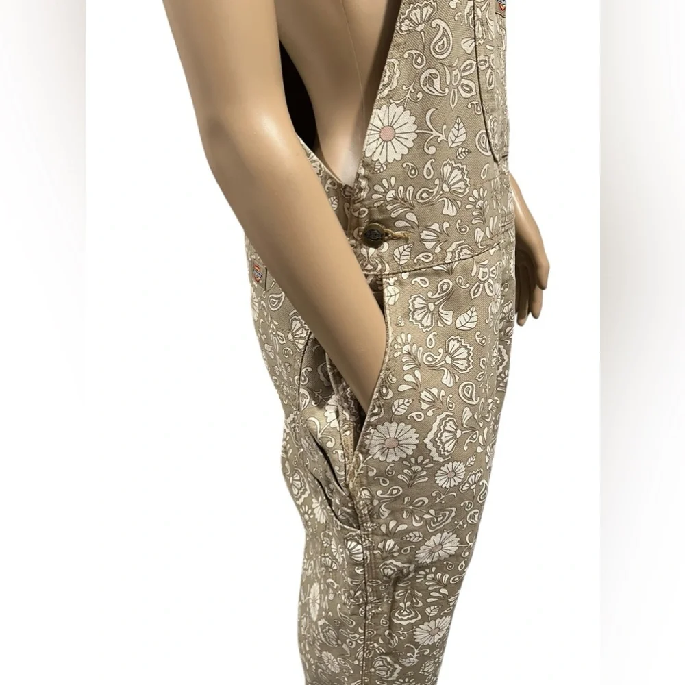 DICKIES overalls Womens Ellis Bohemian floral beige duck canvas Size M - Picture 7 of 16